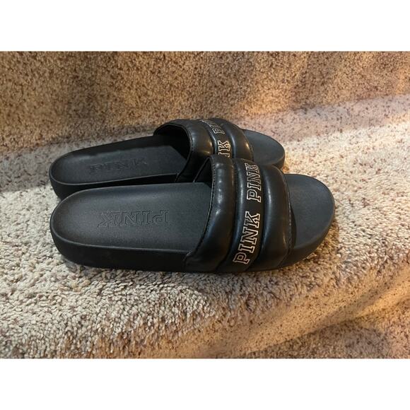 Victoria's Secret PINK black slides womens 6 - Picture 1 of 3